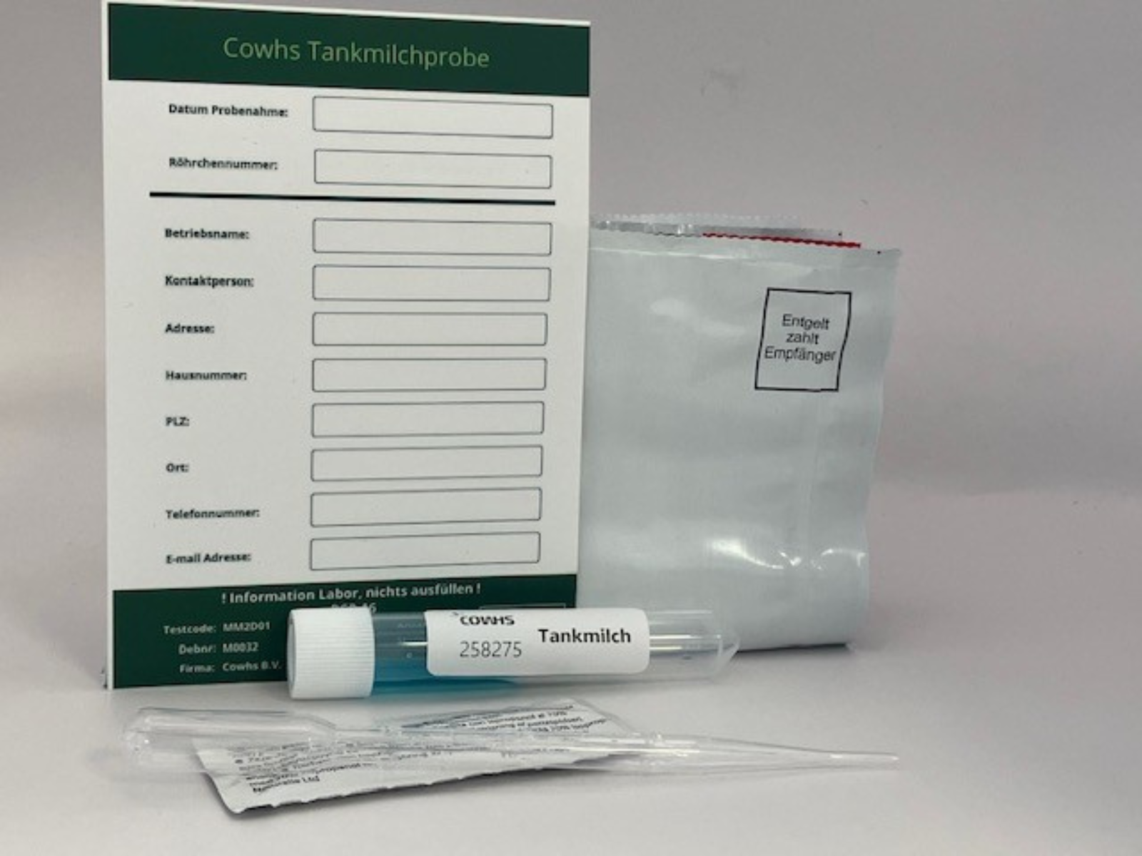 Tankmelkmonster kit met pipet voor melkmonstername